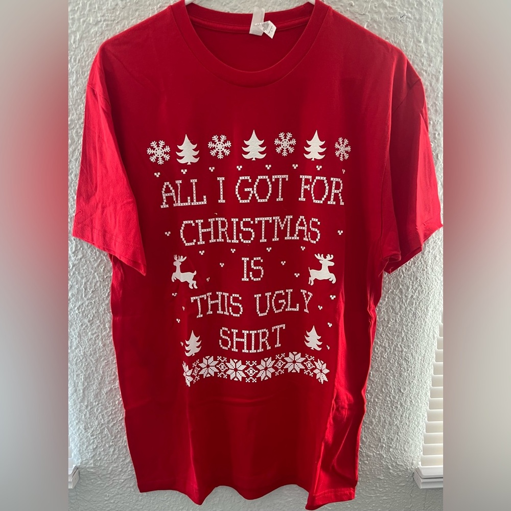 Men’s  All I Got For Christmas Is This Ugly Shirt Red Short Sleeve T-shirt Sz L